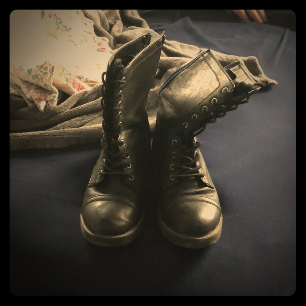 Black lace up combat boots